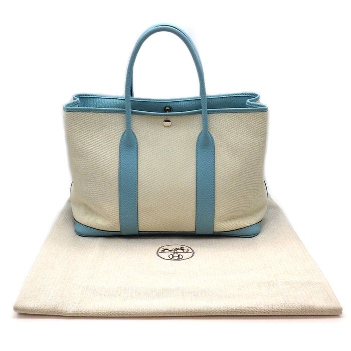 HERMES Garden Party PM Handbag - Atoll Blue & Ecru, 2016