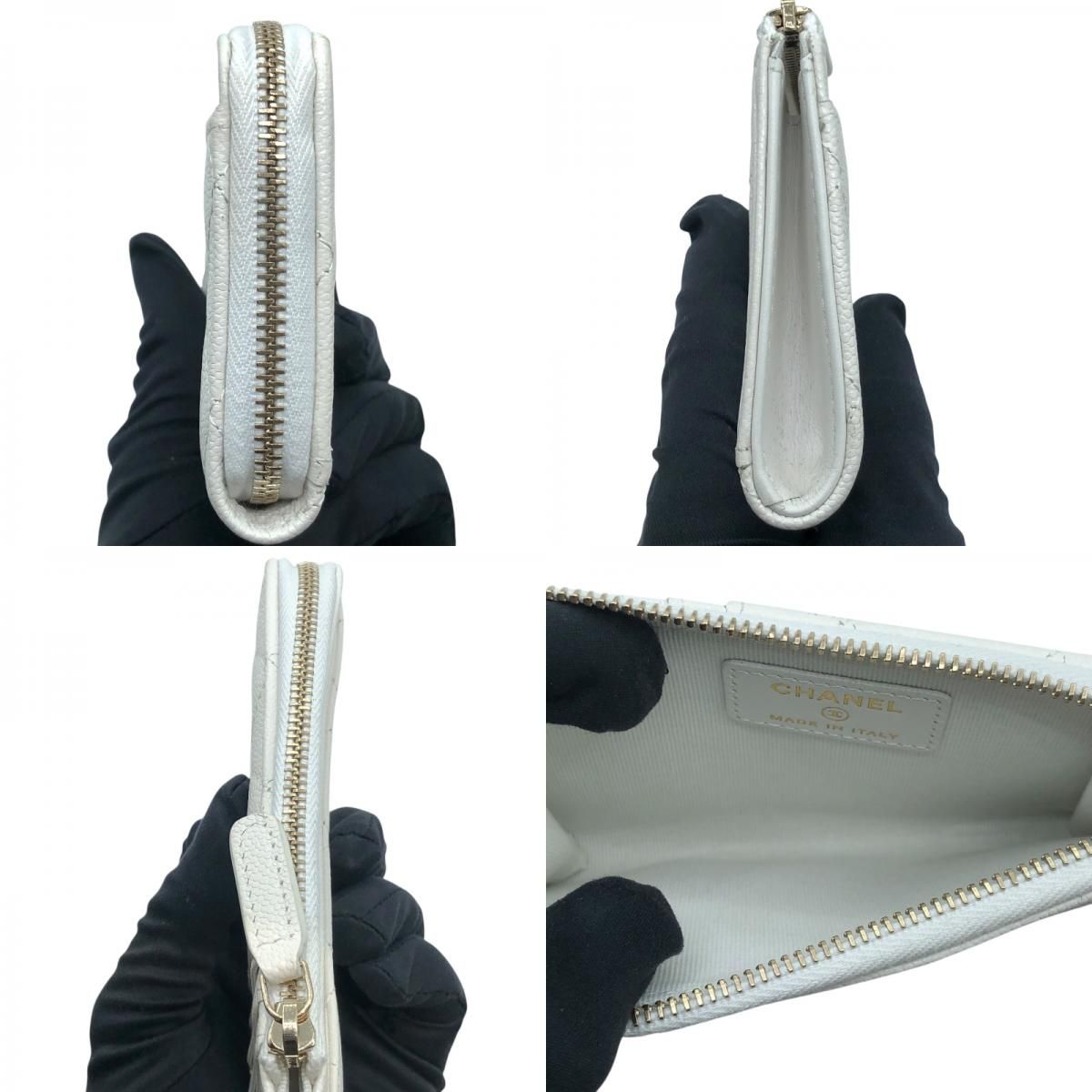 CHANEL Zippy Coin Purse AP3179 in White Caviar with Gold Hardware