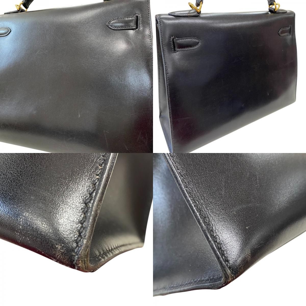 HERMES Kelly 32 Black Box Calf Handbag with Gold Hardware