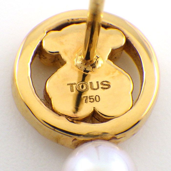 TOUS Bear Motif Pearl Earrings in K18 Pink Gold - Exquisite Craftsmanship