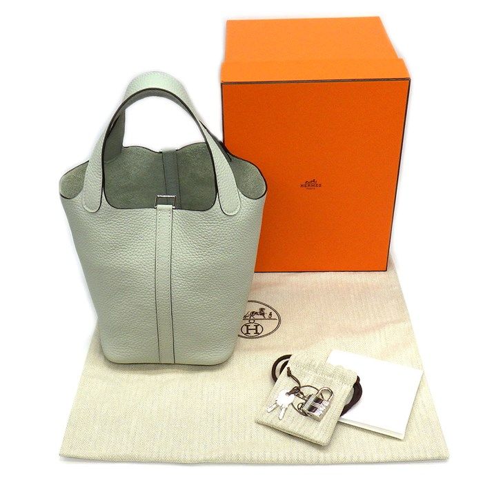 HERMES Picotin Lock PM Handbag - 2023 Green Gray with Silver Hardware