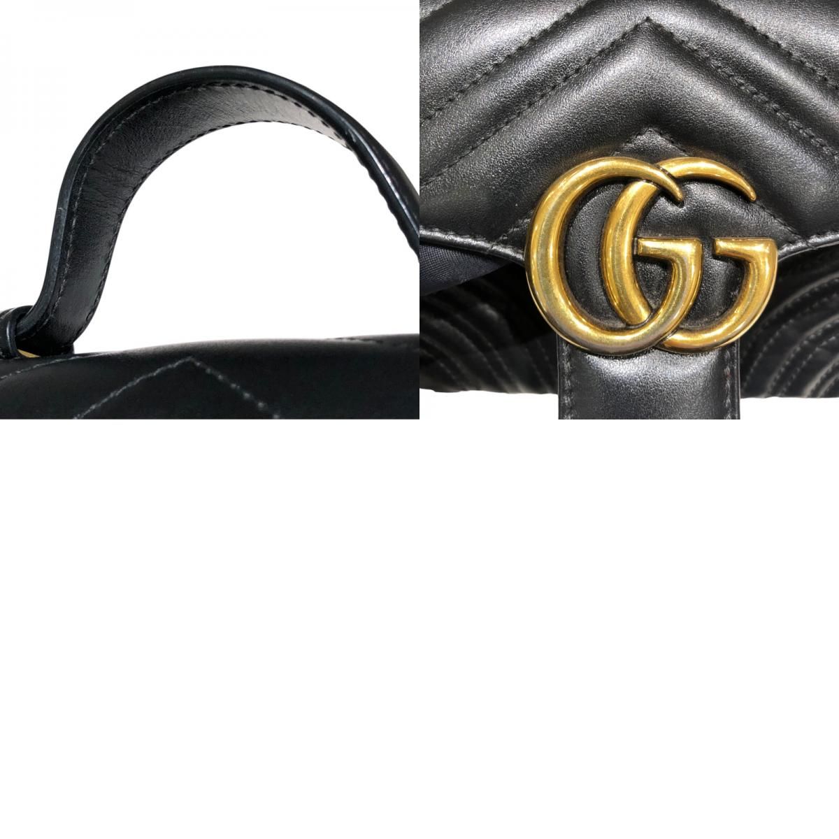 GUCCI GG Marmont Mini Top Handle Bag - Black Leather