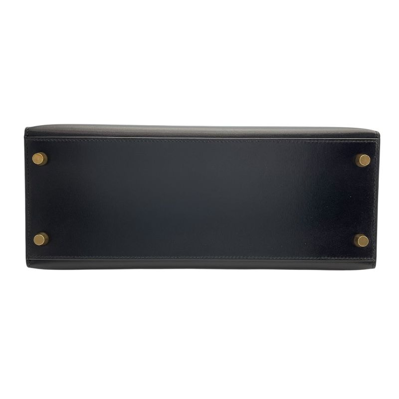HERMES Kelly 28 Black Box Calf Shoulder Bag with Gold Hardware