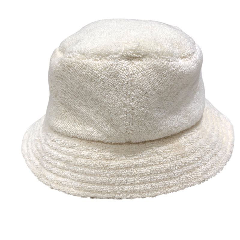 CHANEL Logo Embroidered Pile Bucket Hat in Cream Cotton