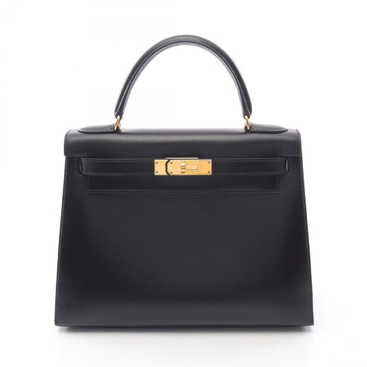 HERMES Kelly 28 Handbag in Black Box Calf Leather