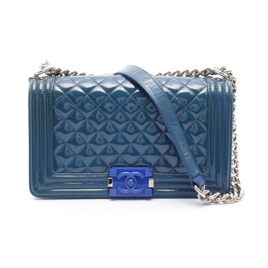 CHANEL Boy Chanel Shoulder Bag in Blue Patent Leather - A67086