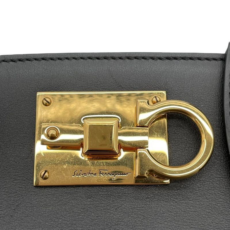 Salvatore Ferragamo Studio 2-Way Black Leather/Raffia Shoulder Bag