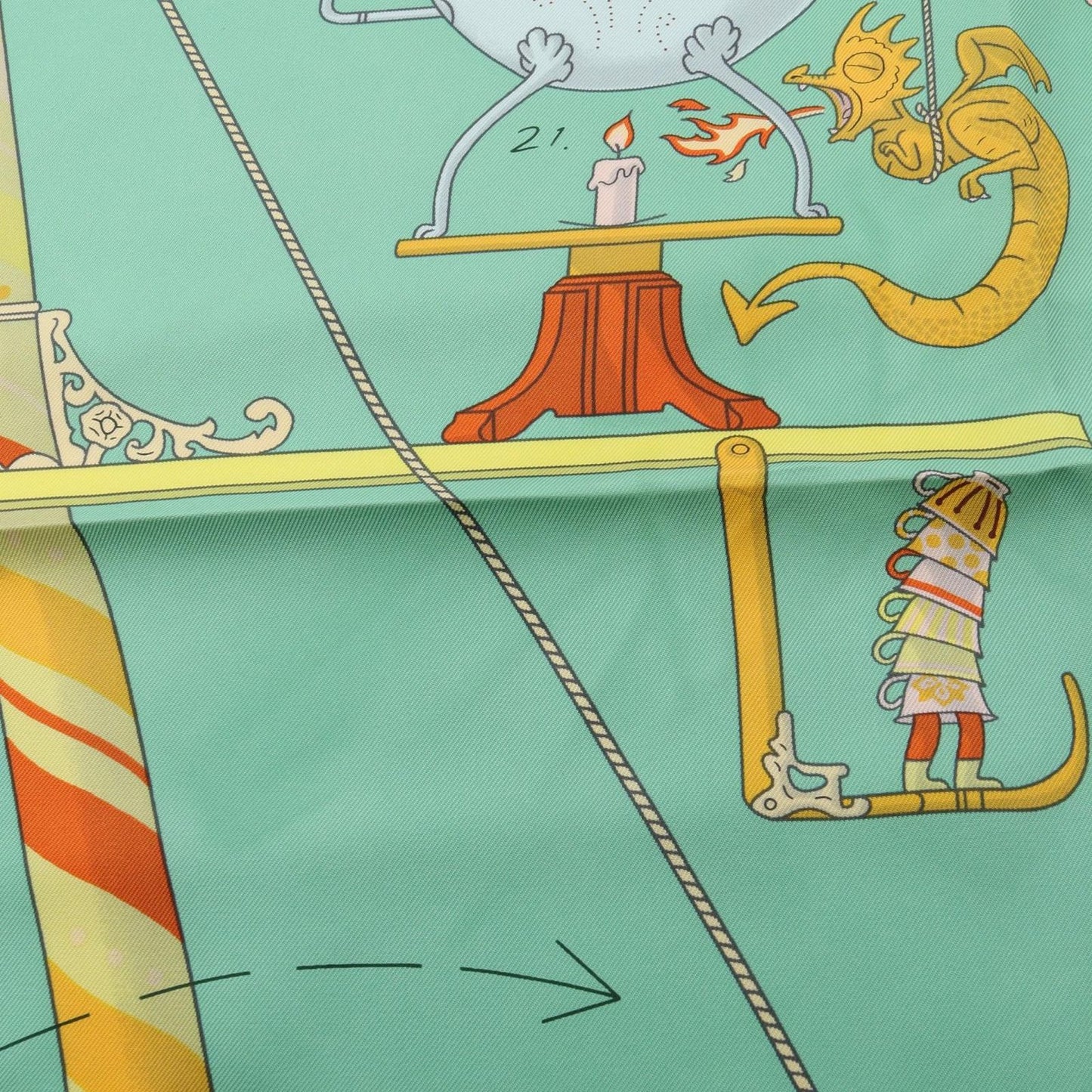 HERMES Silk Scarf 'Tea for Two' - Exquisite Green & Multicolor