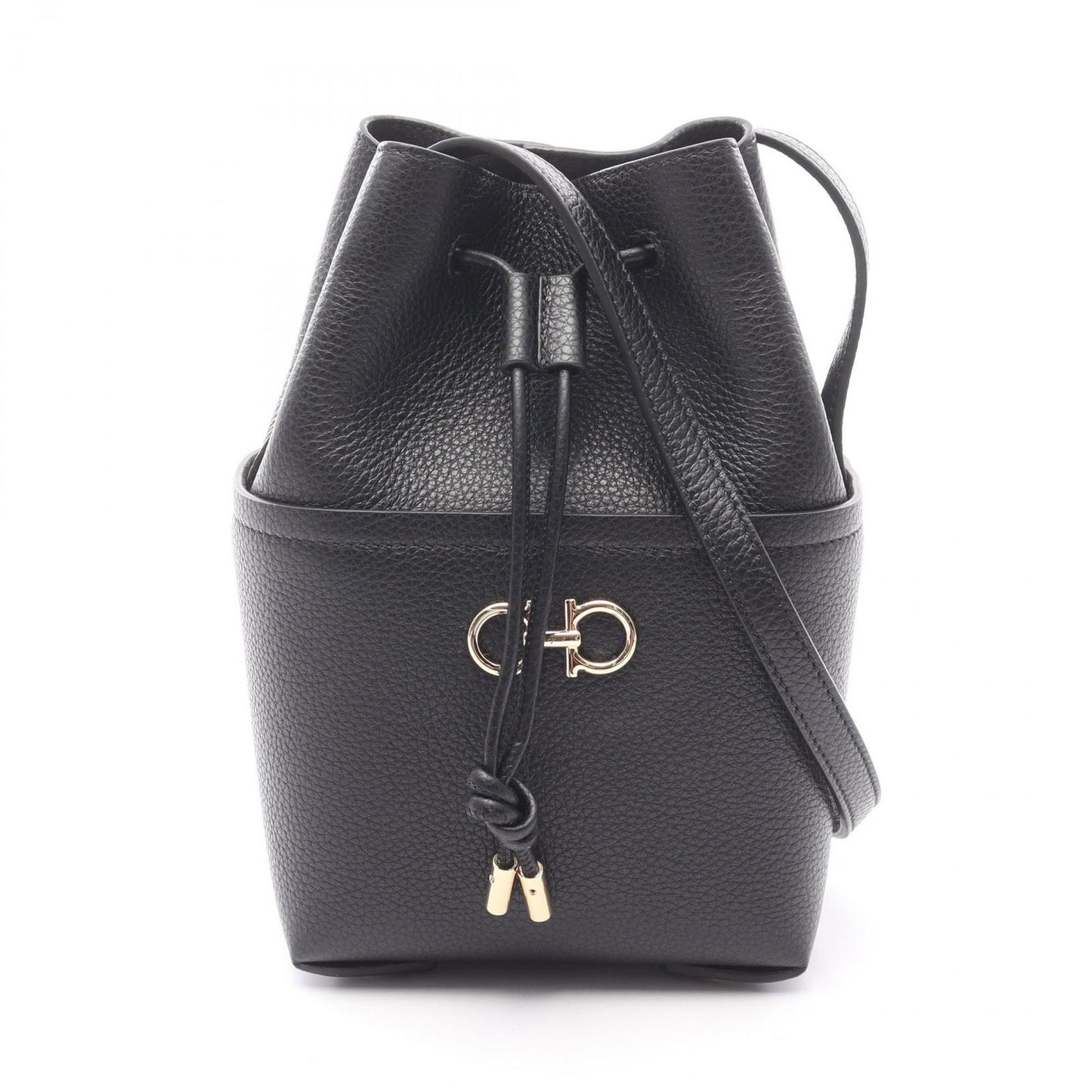 Salvatore Ferragamo Gancini Shoulder Bag in Black Leather