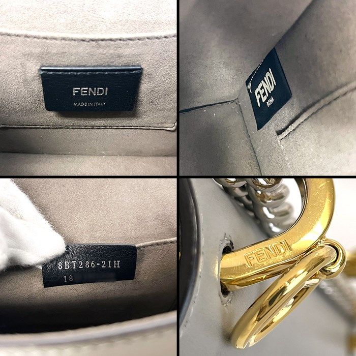 Fendi Can Eye Mini Chain Shoulder Bag in Grey Calf Leather