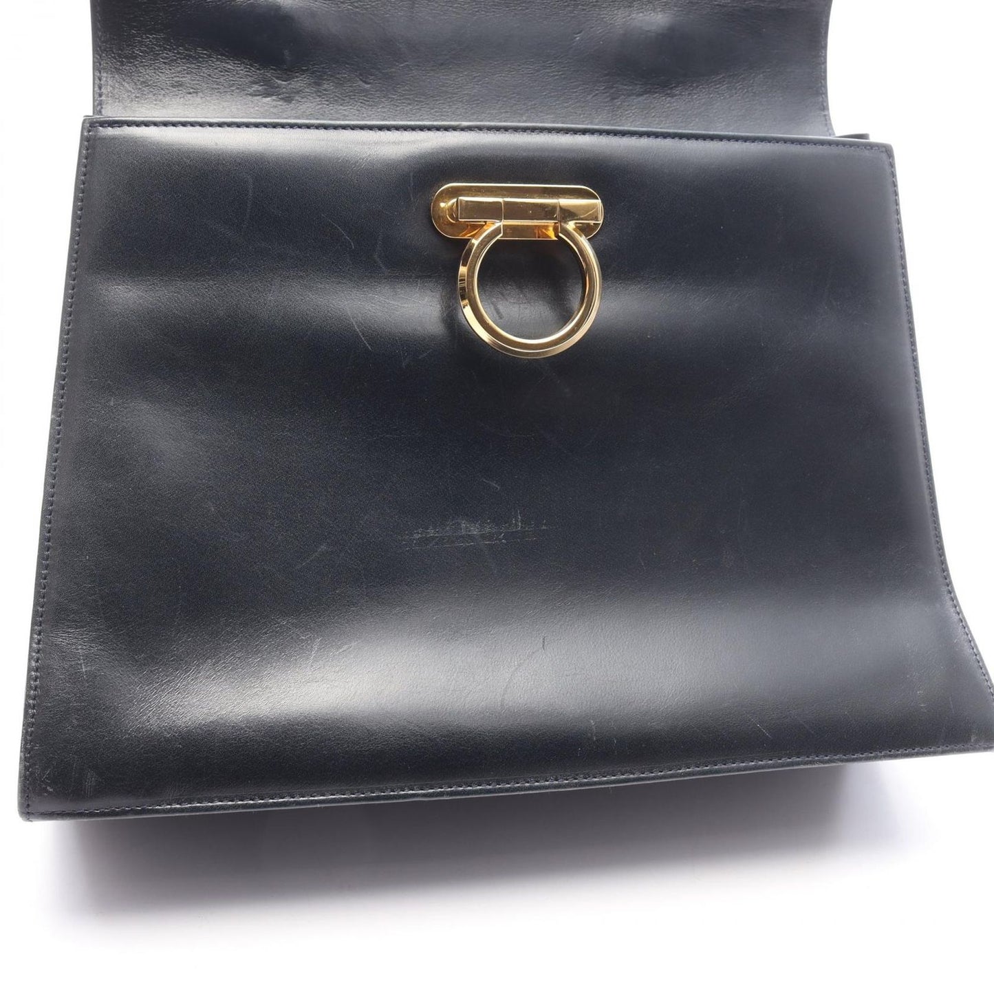 Salvatore Ferragamo Gancini Handbag in Navy Leather - Timeless Elegance