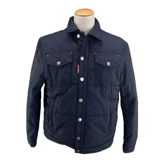 DSQUARED Logo Print Quilted Jacket in Navy - Size 48