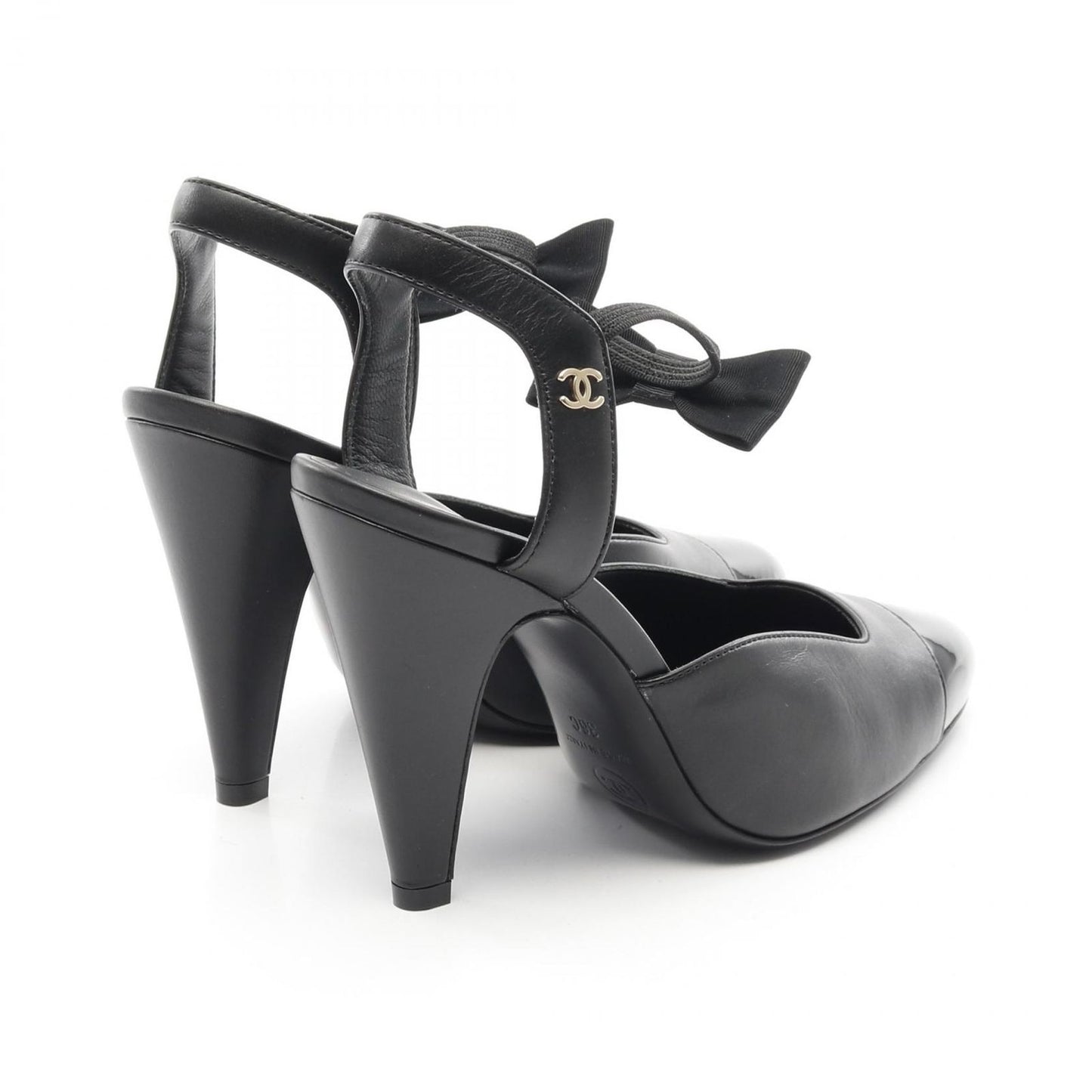 CHANEL Coco Mark Ribbon Pumps in Black Patent Leather - Size 36C