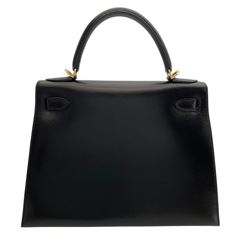 HERMES Kelly 28 Black Box Calf Shoulder Bag with Gold Hardware