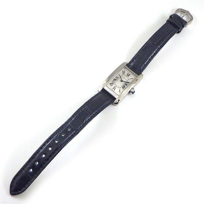 Cartier Tank Américaine SM WSTA0043 - Exquisite Silver Dial & Navy Crocodile Strap