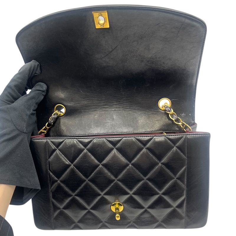 CHANEL Diana 25 Black Lambskin Shoulder Bag with Gold Hardware