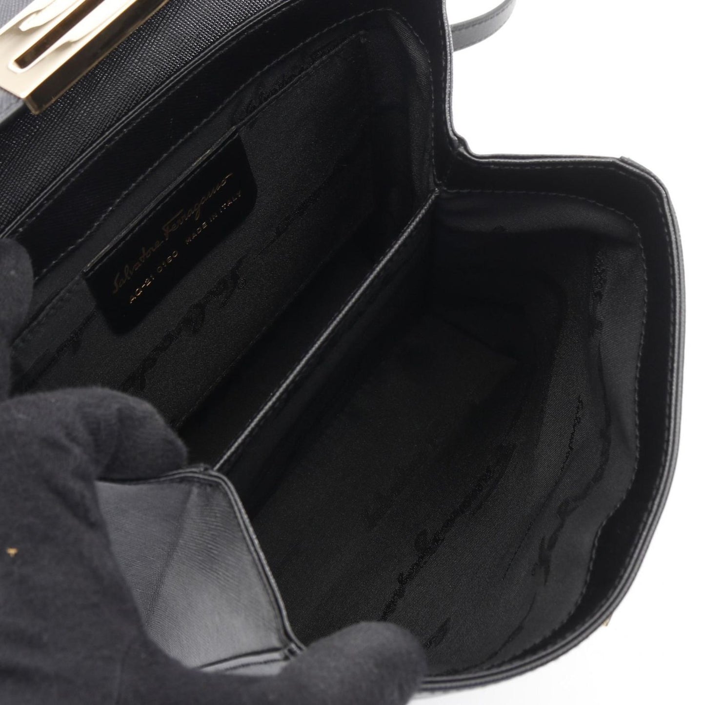 Salvatore Ferragamo Gancini Handbag in Black Leather - Timeless Elegance