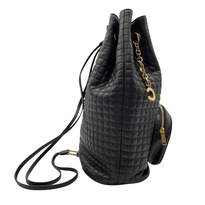 CELINE C Charm Backpack Bag - Black Leather with Gold Hardware