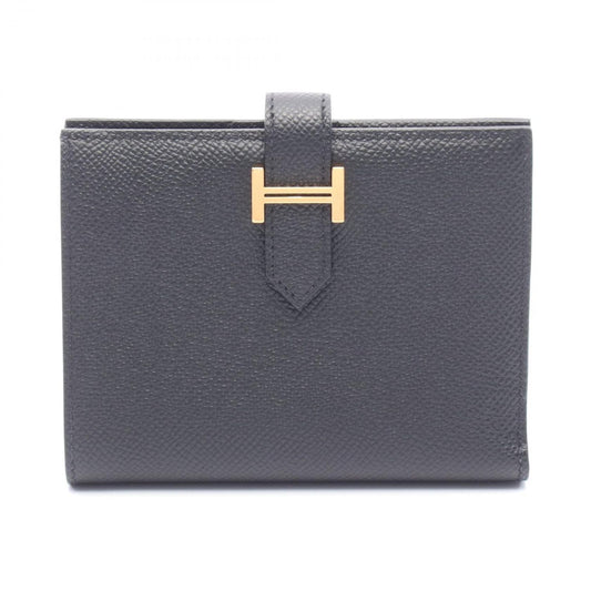 HERMES Béarn Compact Wallet in Black Calfskin - Timeless Elegance