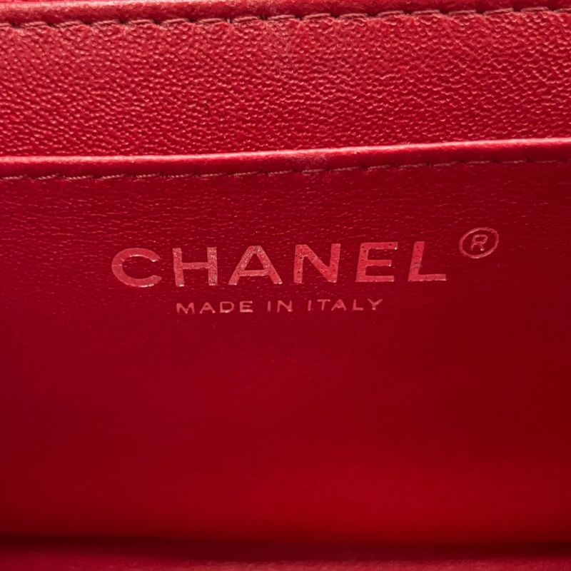 CHANEL Mini Matelassé 18 Red Lambskin Shoulder Bag with Silver Hardware