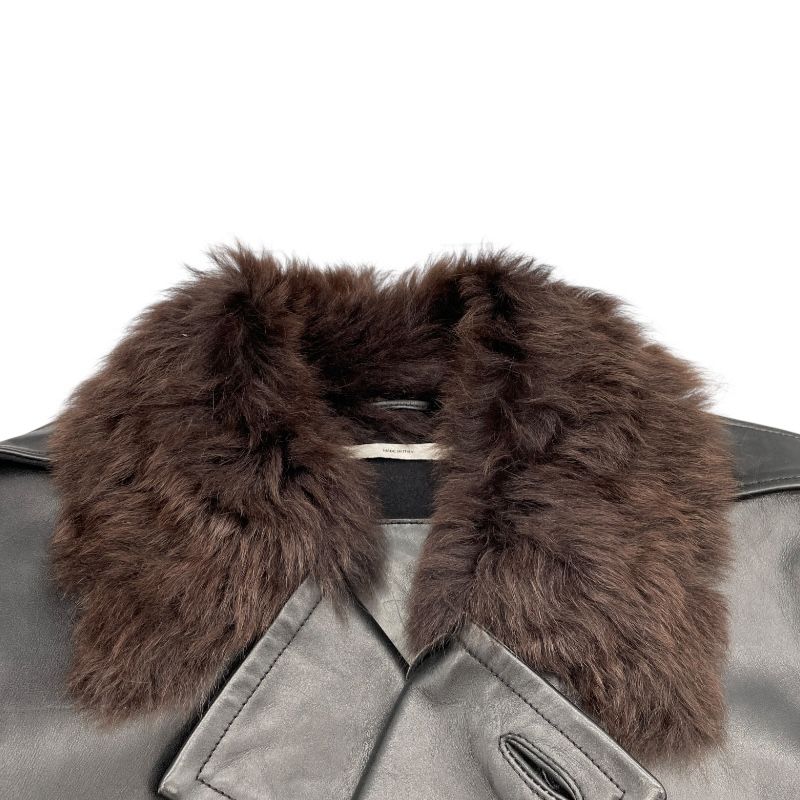 Yves Saint Laurent Black Faux Fur Collar Leather Peacoat - Size 48