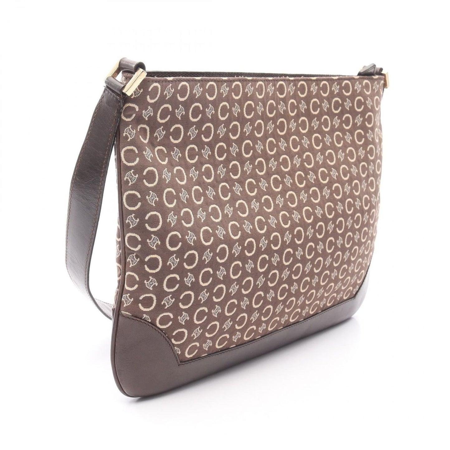 CELINE C Macadam Brown Canvas & Leather Shoulder Bag