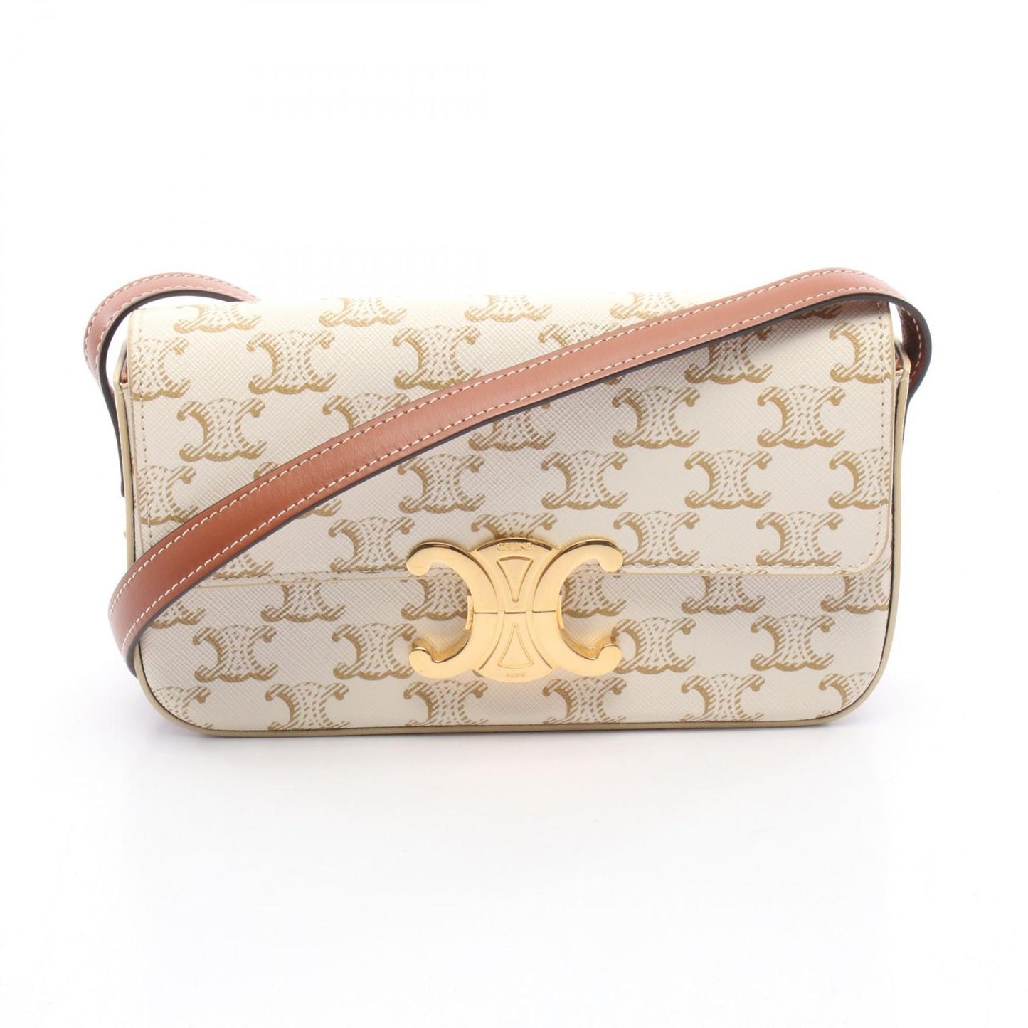 CELINE Claude Triomphe Shoulder Bag - White/Brown PVC Canvas