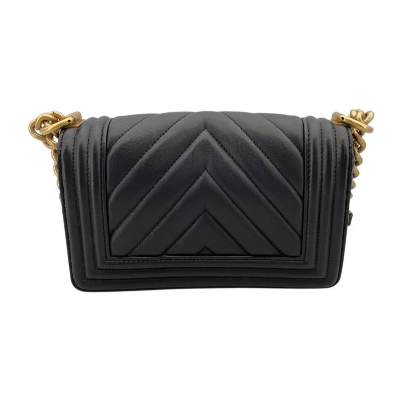 CHANEL Boy Chanel 20 V-Stitch Black Lambskin Shoulder Bag