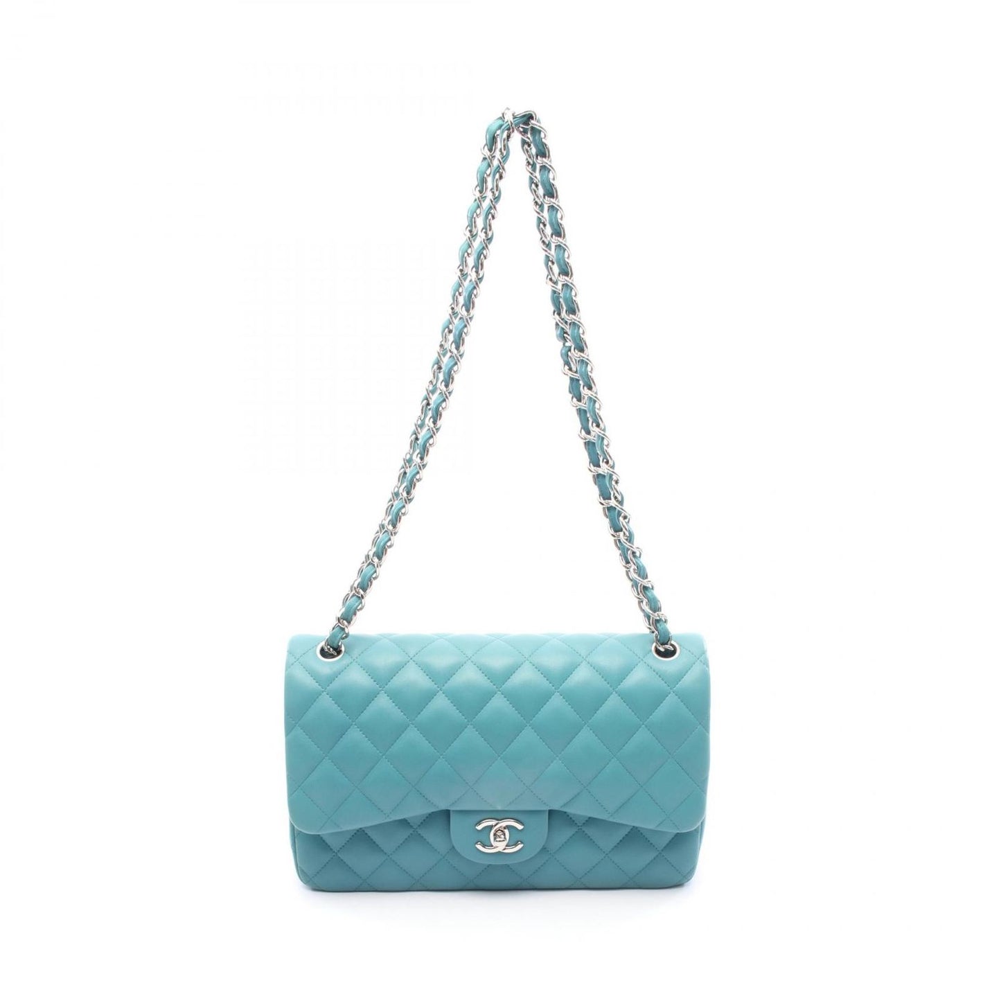 CHANEL Classic De Camellia 30 Large W Flap Shoulder Bag - Blue