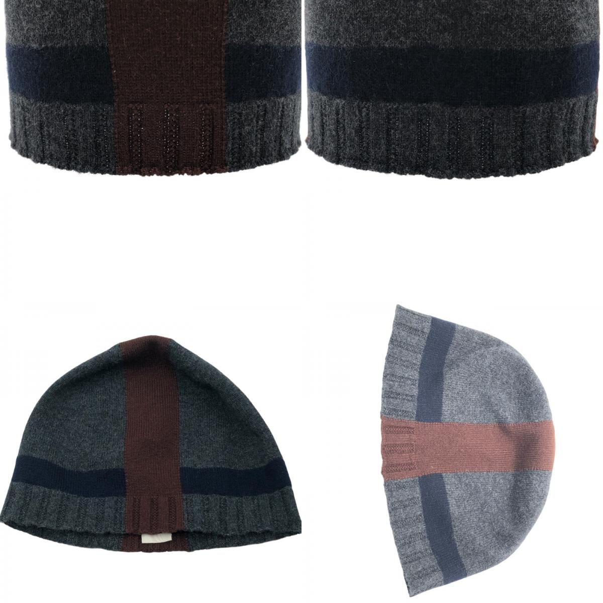 HERMES Wool Knit Cap in Gray, Brown, and Navy - Unisex Luxury Accessory