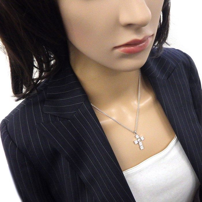 BVLGARI Lucia Latin Cross Diamond Necklace in K18 White Gold
