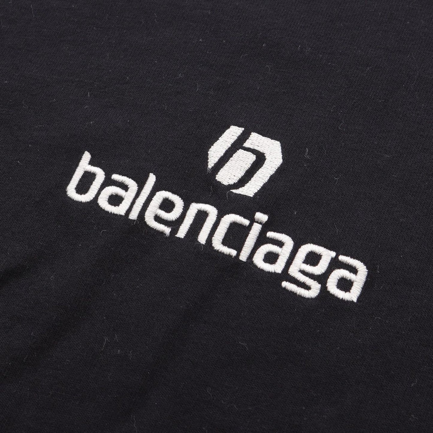 BALENCIAGA Black Cotton Logo Embroidered T-Shirt - Size S