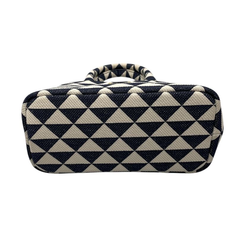PRADA Symbol Embroidered Handbag 1BG462 Navy/White Canvas