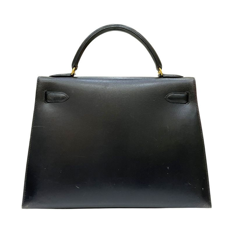 HERMES Kelly 32 Black Box Calf Handbag with Gold Hardware
