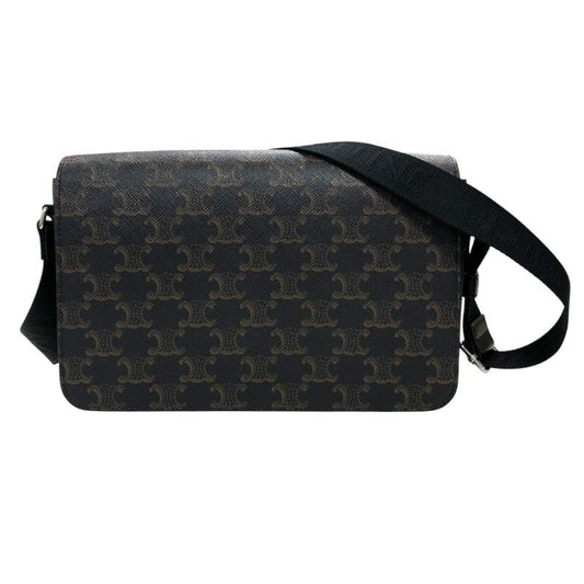CELINE Flap Messenger Bag in Black Trionf Canvas & Leather