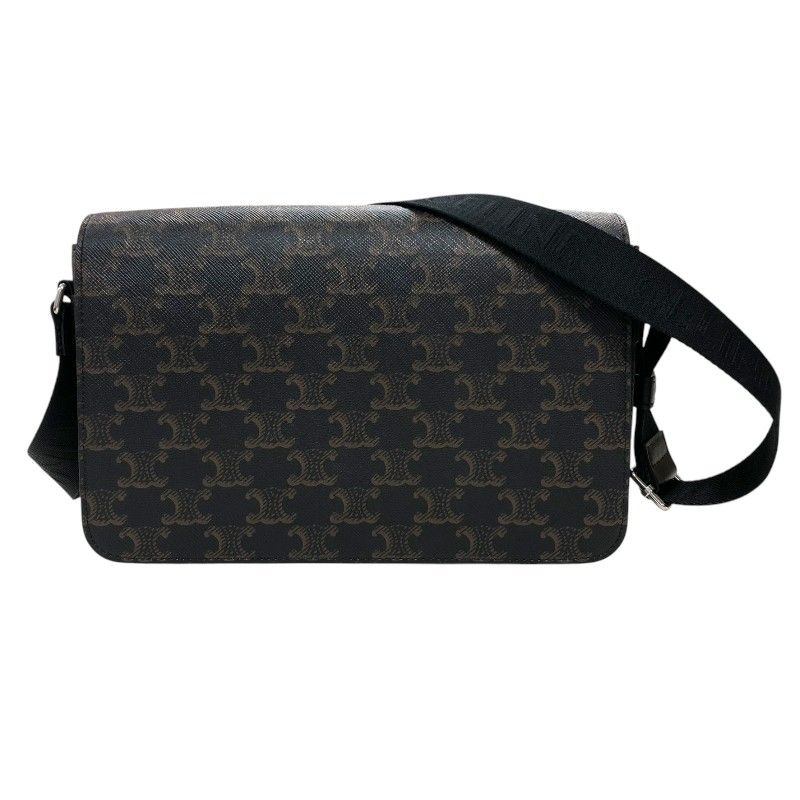 CELINE Flap Messenger Bag in Black Trionf Canvas & Leather