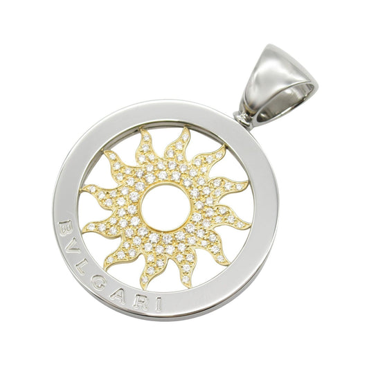 BVLGARI Tondo Sun Diamond Pendant in 18K Yellow Gold & Stainless Steel