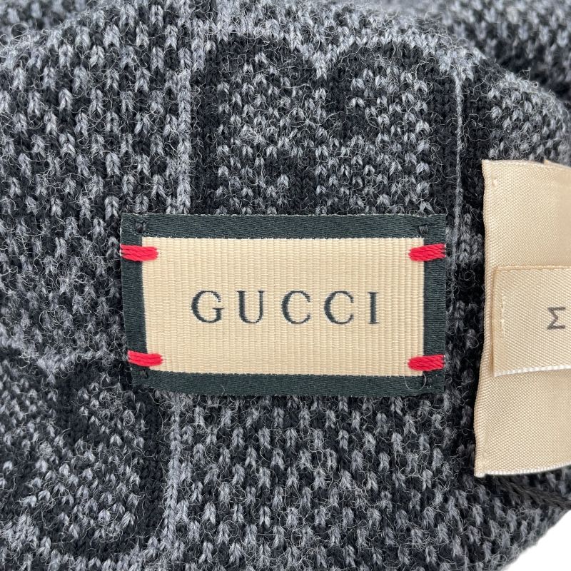 GUCCI GG Jacquard Knit Cap - Gray & Navy Wool for Men