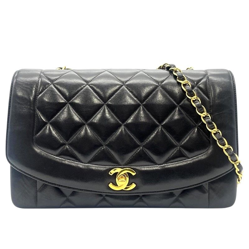 CHANEL Diana 25 Black Lambskin Shoulder Bag with Gold Hardware