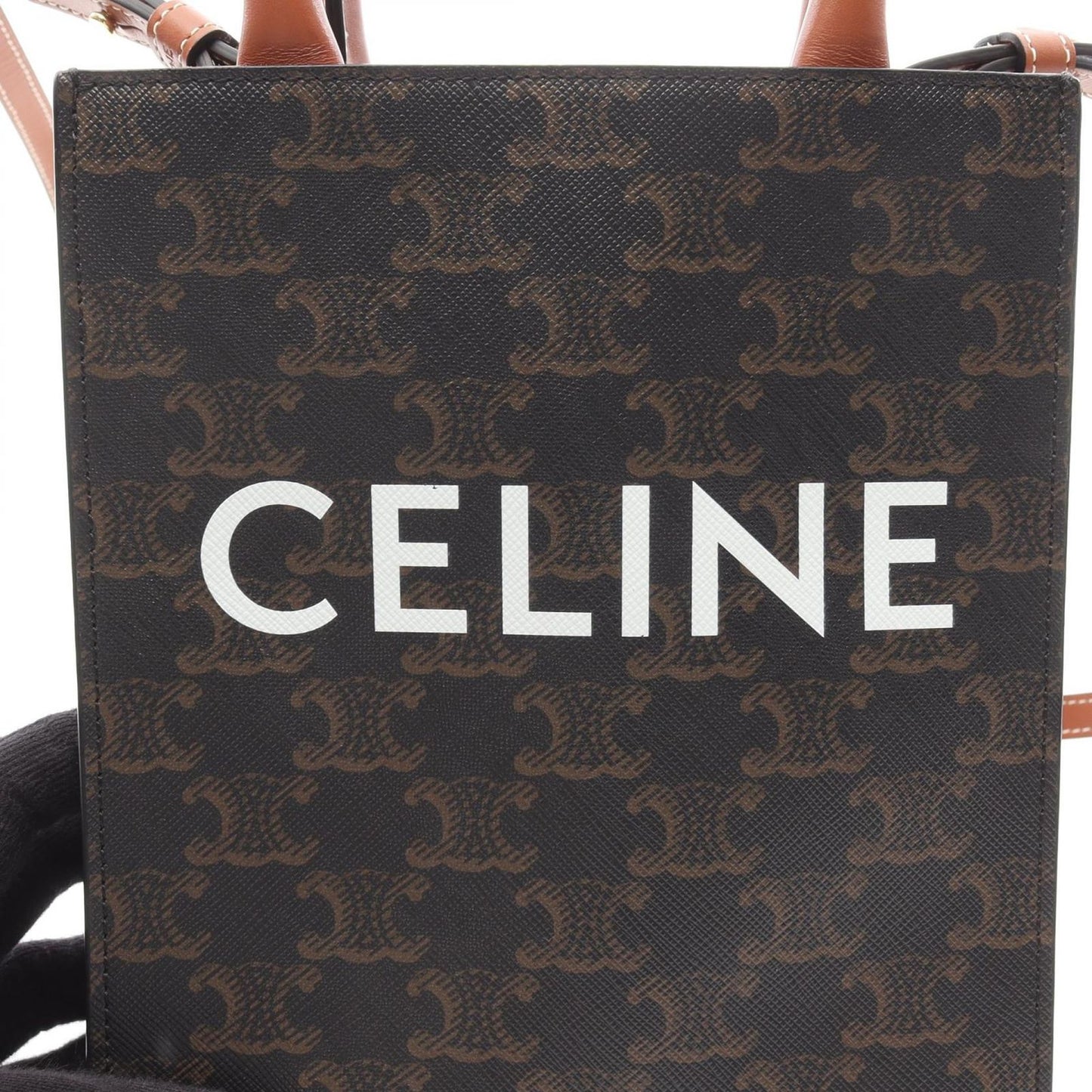 CELINE Mini Vertical Cabas Trionf Handbag - Dark Brown PVC Canvas