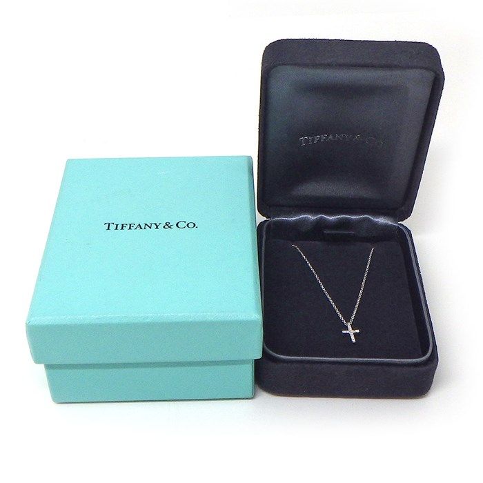 Tiffany & Co. Metro Cross Mini Diamond Necklace in K18 White Gold