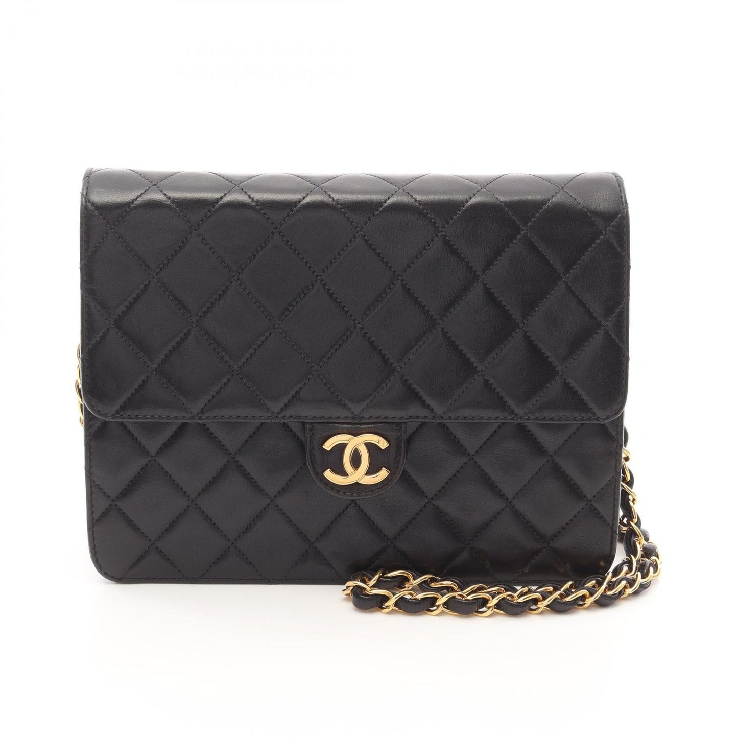 CHANEL Matelassé Single Flap Shoulder Bag in Black Lambskin