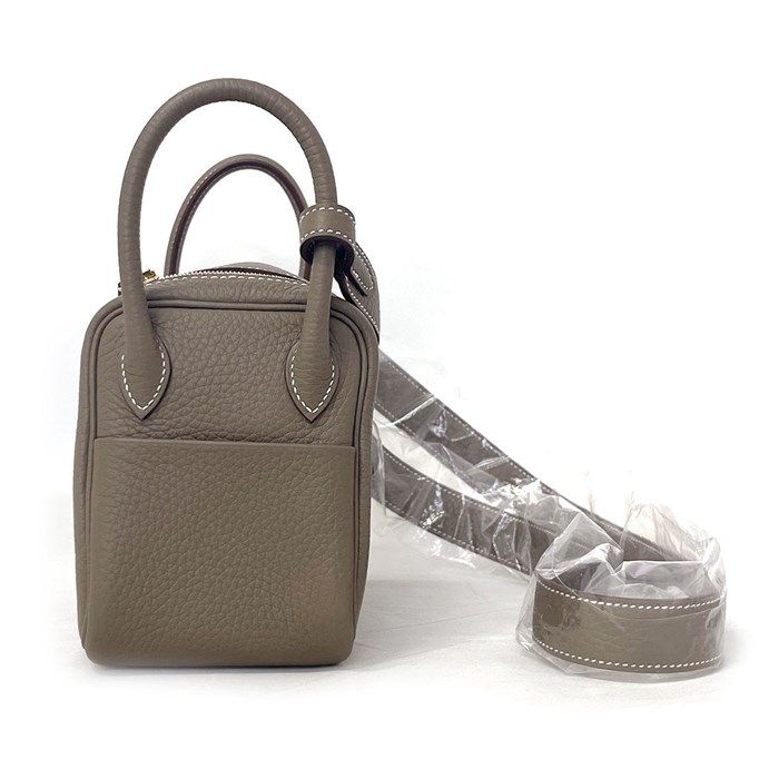 HERMES Lindy Mini Shoulder Bag in Etoupe with Gold Hardware - 2024