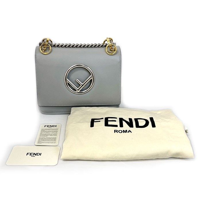 Fendi Can Eye Mini Chain Shoulder Bag in Grey Calf Leather