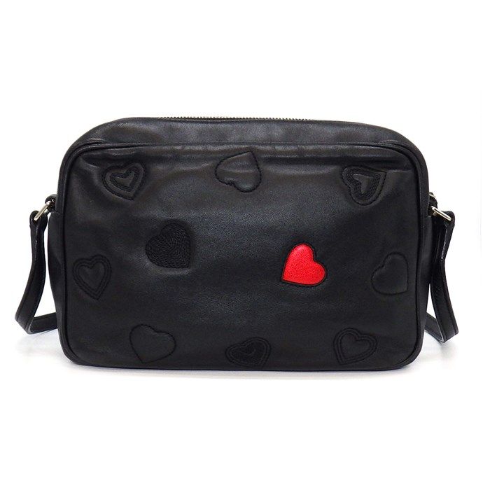YSL Lou Camera Bag Heart in Black & Red Calfskin Leather