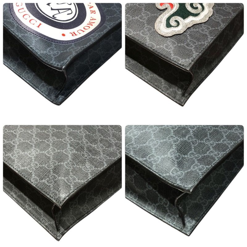 GUCCI GG Supreme Tote Bag with Patches - Black Canvas