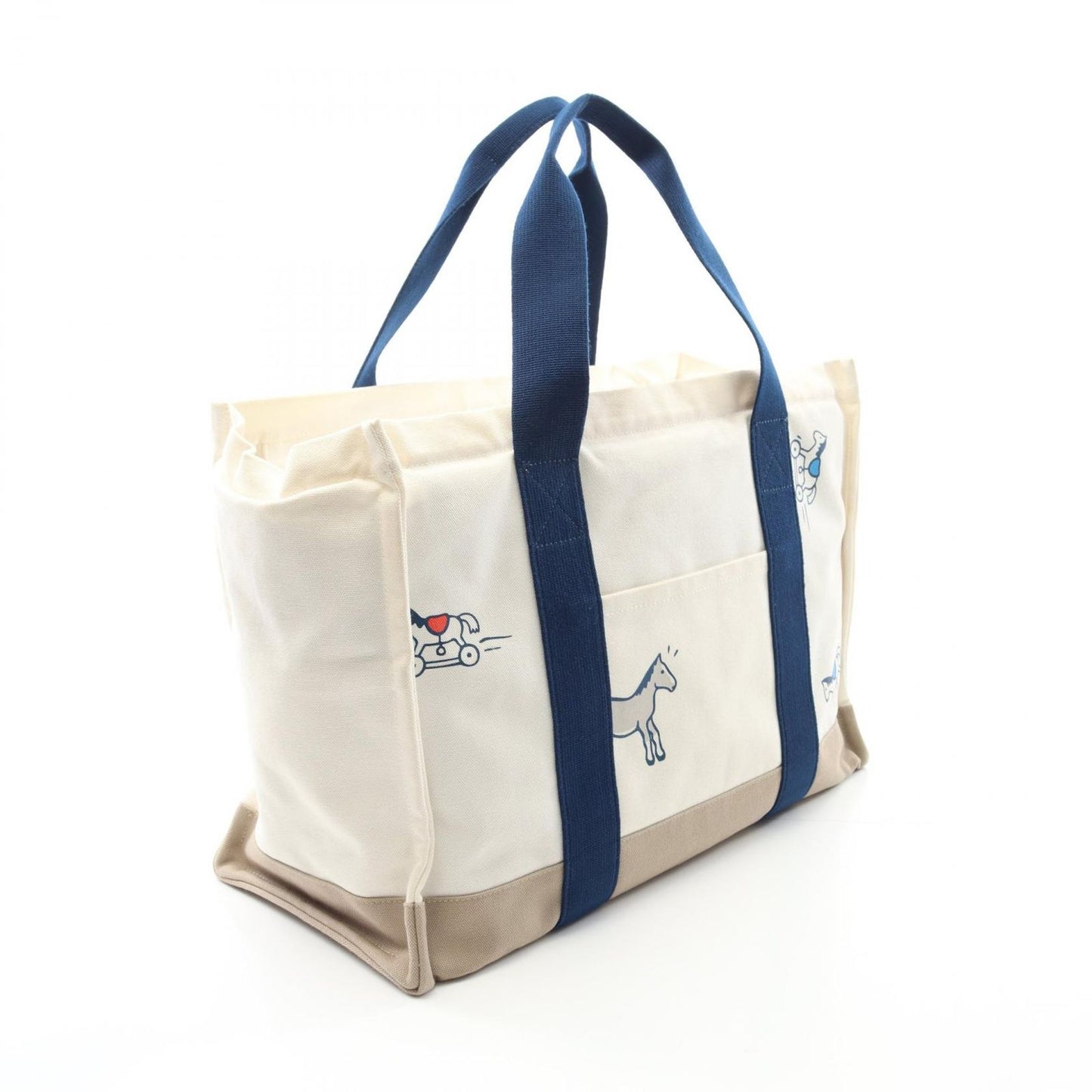 HERMES Adada Tote Bag - White/Blue Canvas - Exquisite Craftsmanship