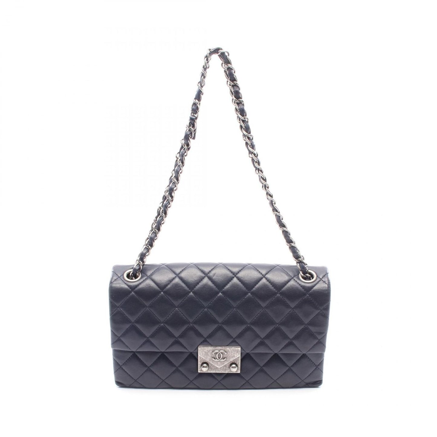 CHANEL Matelassé Navy Leather Shoulder Bag - Timeless Elegance