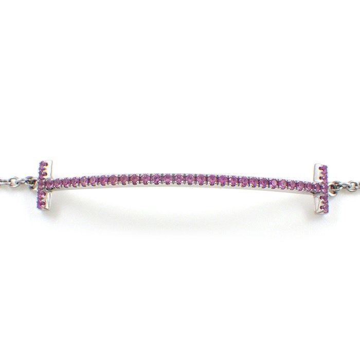 Tiffany & Co. T Smile Bracelet with Pink Sapphire in 18K White Gold