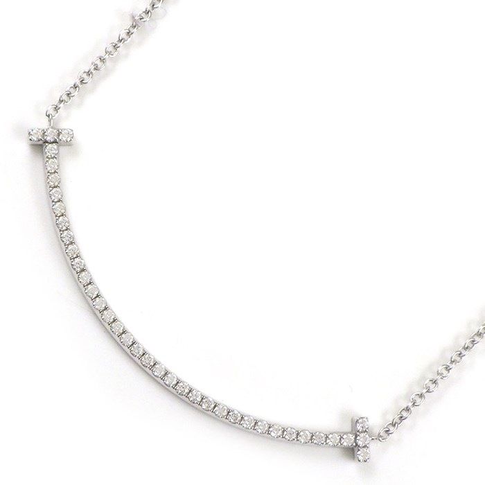 Tiffany & Co. T Smile Small Necklace with Diamonds in K18 White Gold